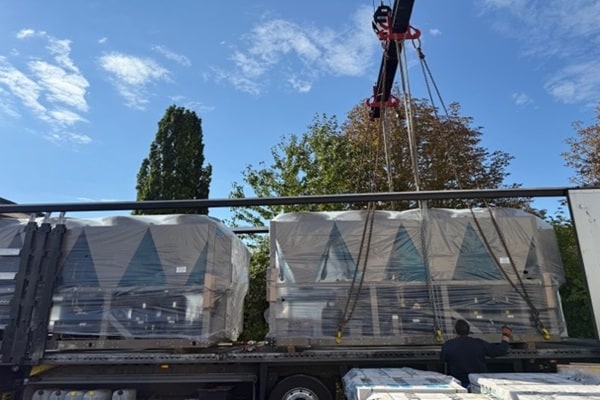 Delivering heat pumps at location