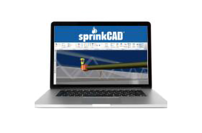 Laptop screen displaying Sprink CAD 3D software