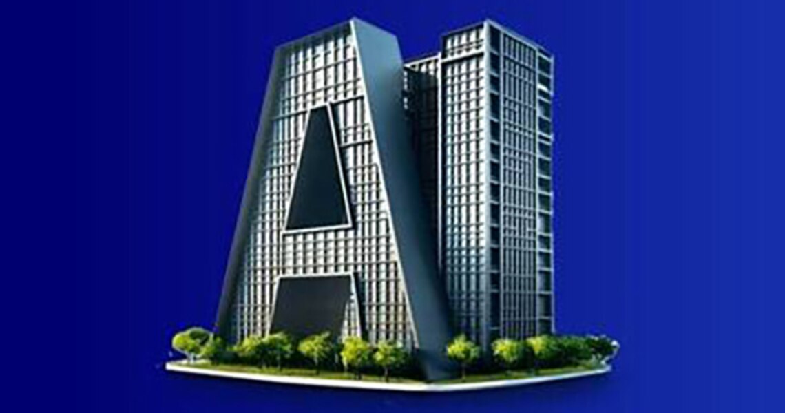 The alphabets A and I tower with green trees at the bottom tp represent Artificial Intelligence