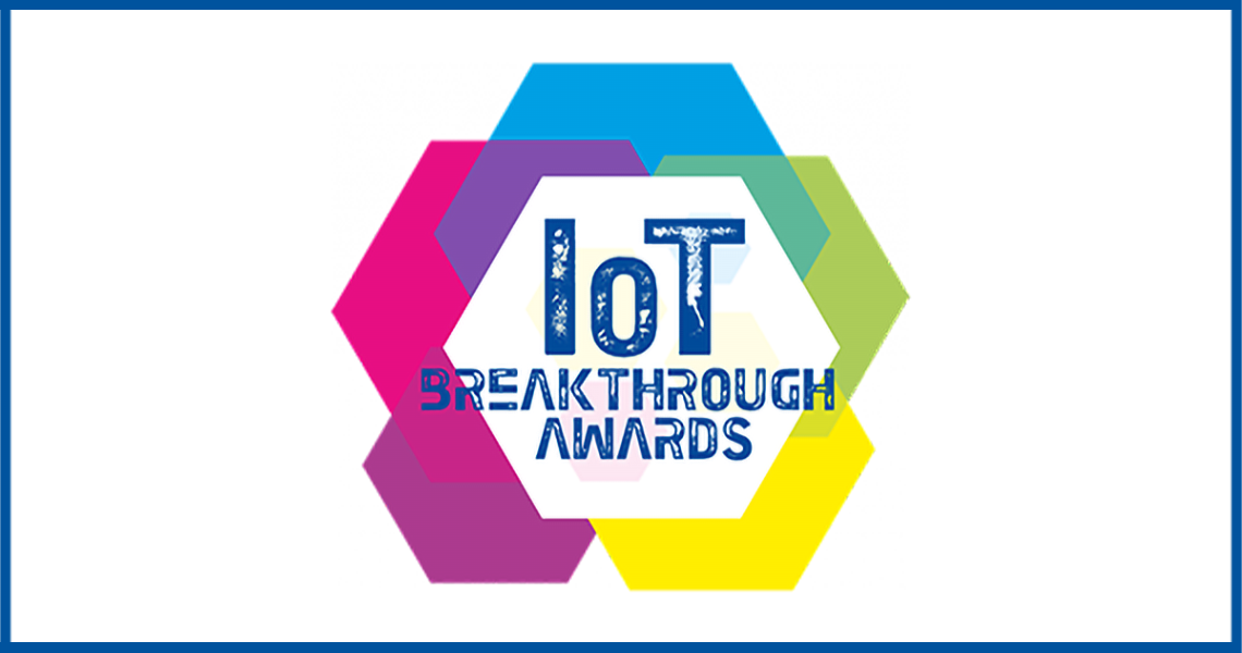 A design with hexagons mentioning the IOT breakthrough awards