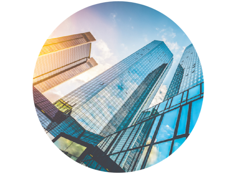 Ground view of sky scrappers