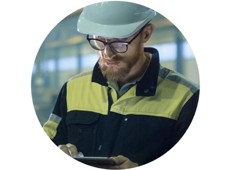 Worker entering details on his tab