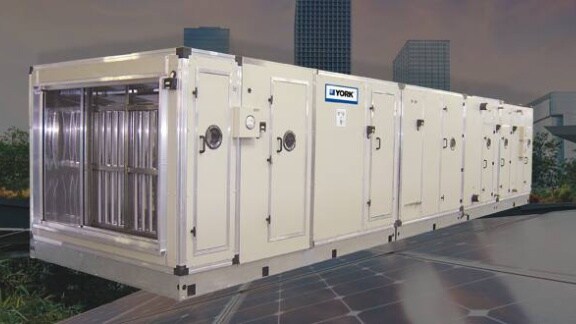 A sizable white container featuring solar panels installed on top