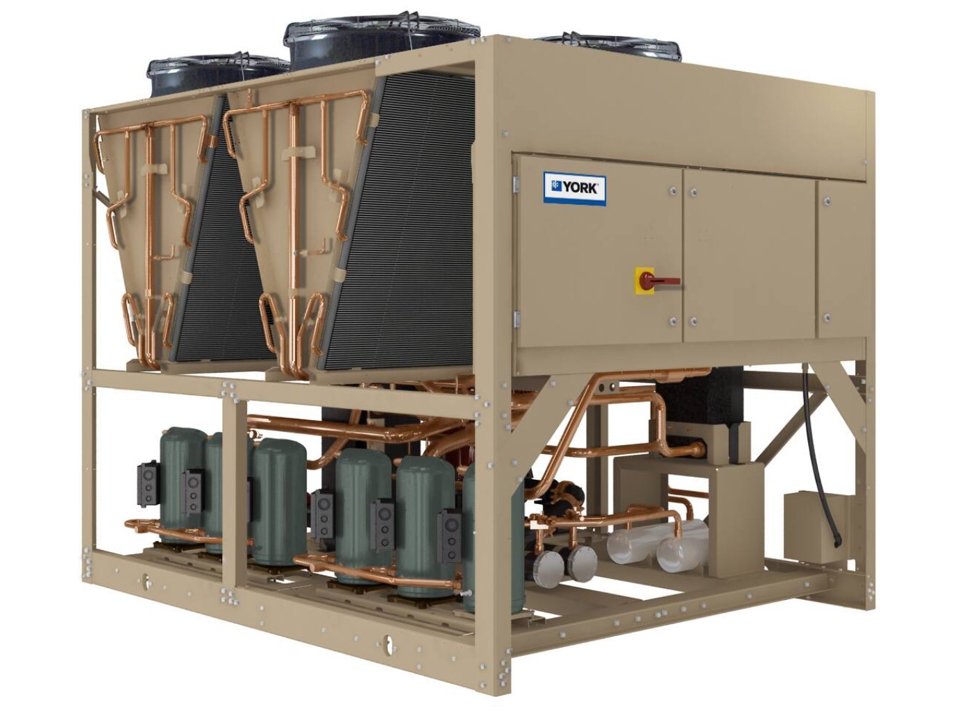 A large industrial water chiller featuring two prominent water tanks
