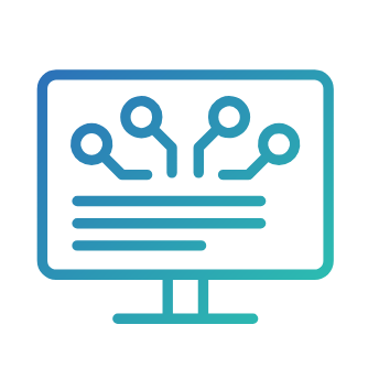 Blue icon of monitor showing network connection