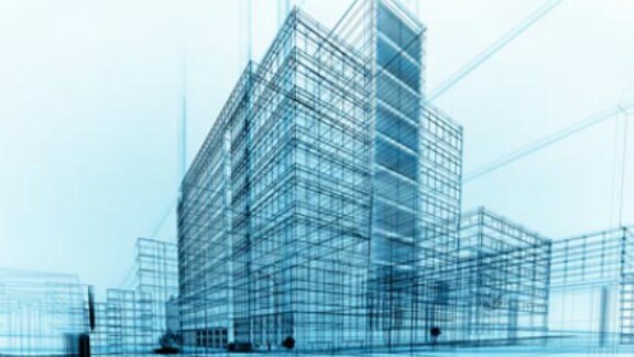 three dimensional blue print of a building structure